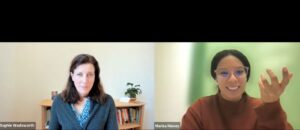 Sophie Wadsworth and Marisa Nieves, on Zoom call, program director, Innovation Studio